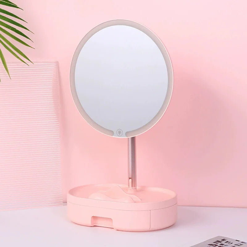 Makeup LED Touch Screen Makeup Mirror Foldable Illuminated 3 Colors Lighting Modes USB Rechargeable Cosmetic Mirror Tools Mirror
