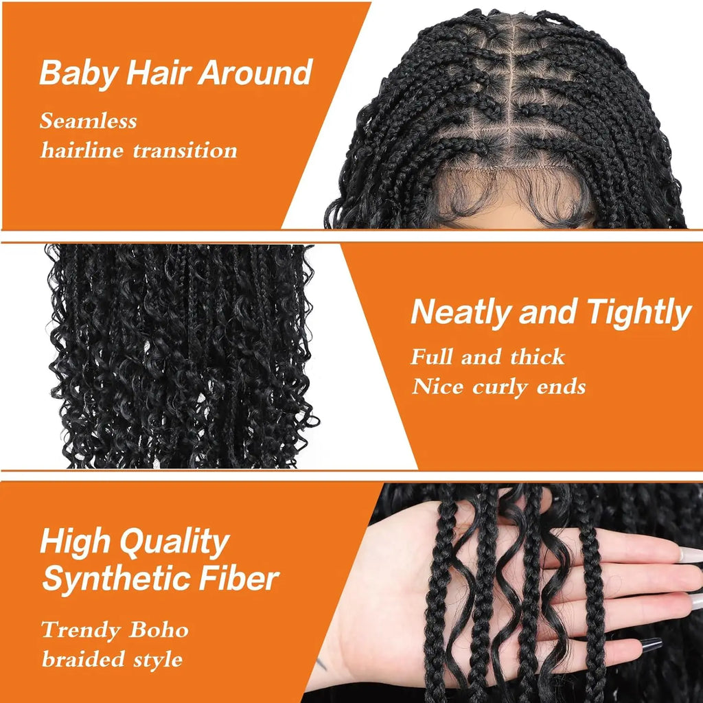 Perruques tressées bohèmes longues synthétiques Perruques tressées Boho Box pour femmes noires Tresses torsadées