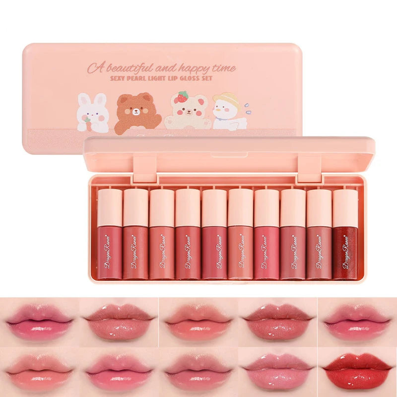 Ensemble de brillant à lèvres liquide de 10 couleurs Ensemble de rouge à lèvres imperméable antiadhésif de 24 heures Ensemble de rouges à lèvres de miroir de longue durée Gloss à lèvres Soins de maquillage cosmétique