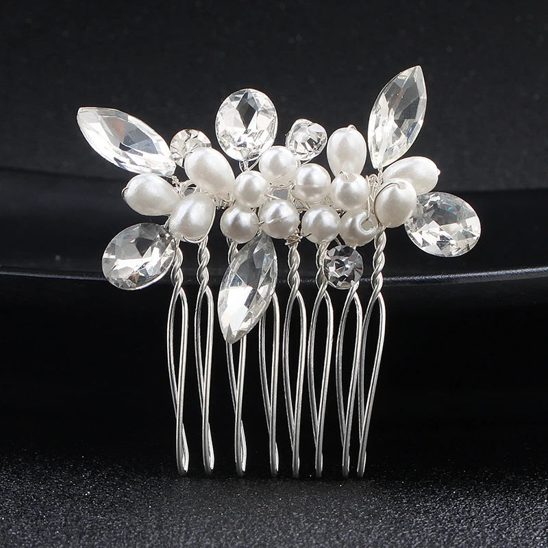 New Silver Alloy Hair Comb Handmade Pearls Rhinestones Fashion Metal Headpiece Elegant Hair Jewellery Accessory For Women