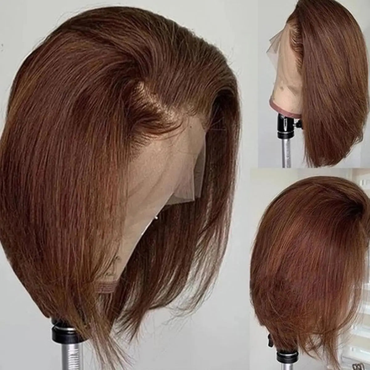 Short Bob Wigs Human Hair Straight Chocolate Brown Colored 13x4 HD Transparent Lace Front Wig For Women Brazilian Remy Hair 200%