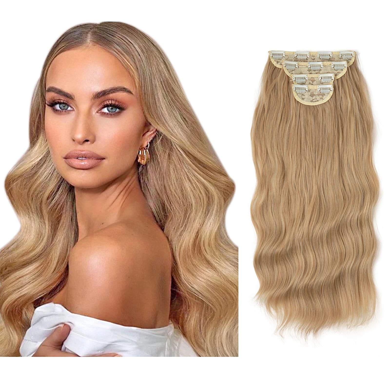 4pcs/set Synthétique Long Wave Clip In Hair Extensions 22 » Thick Hairpiece For Women Brown Blonde Black Natural Fake Hair