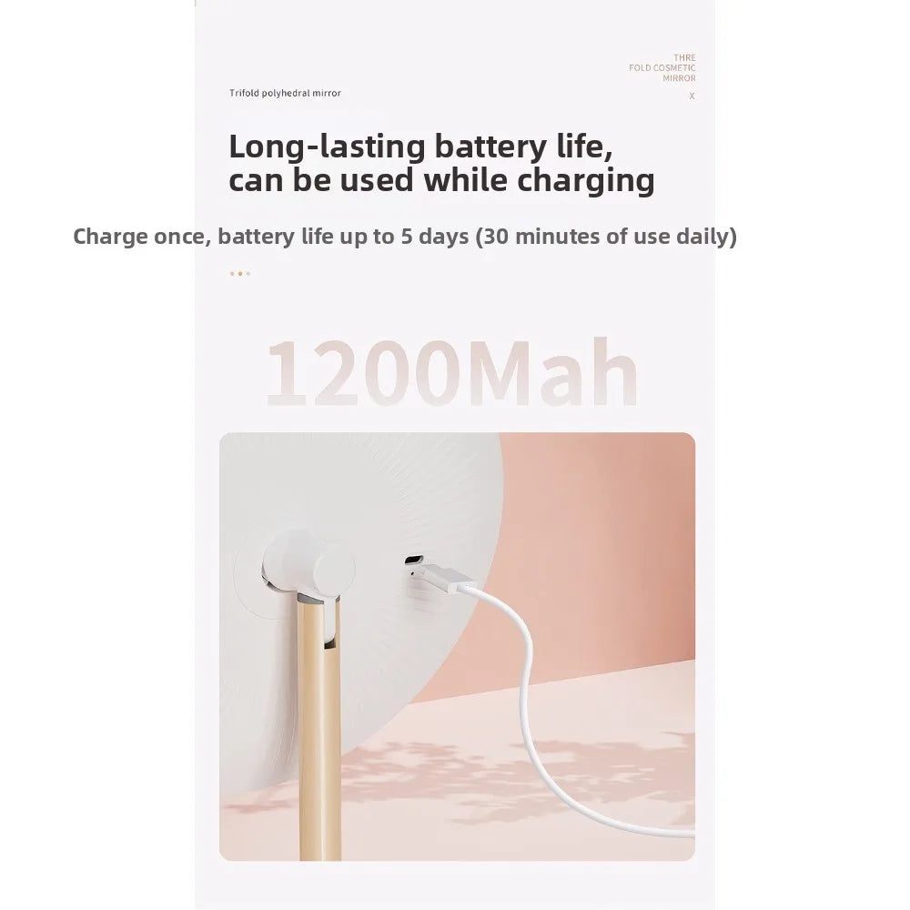 Makeup LED Touch Screen Makeup Mirror Foldable Illuminated 3 Colors Lighting Modes USB Rechargeable Cosmetic Mirror Tools Mirror