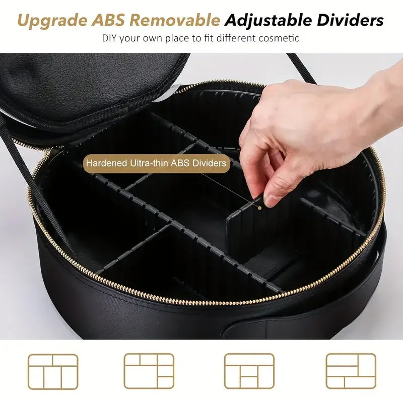 Sac à cosmétiques de voyage avec miroir de maquillage LED réglable et séparateurs