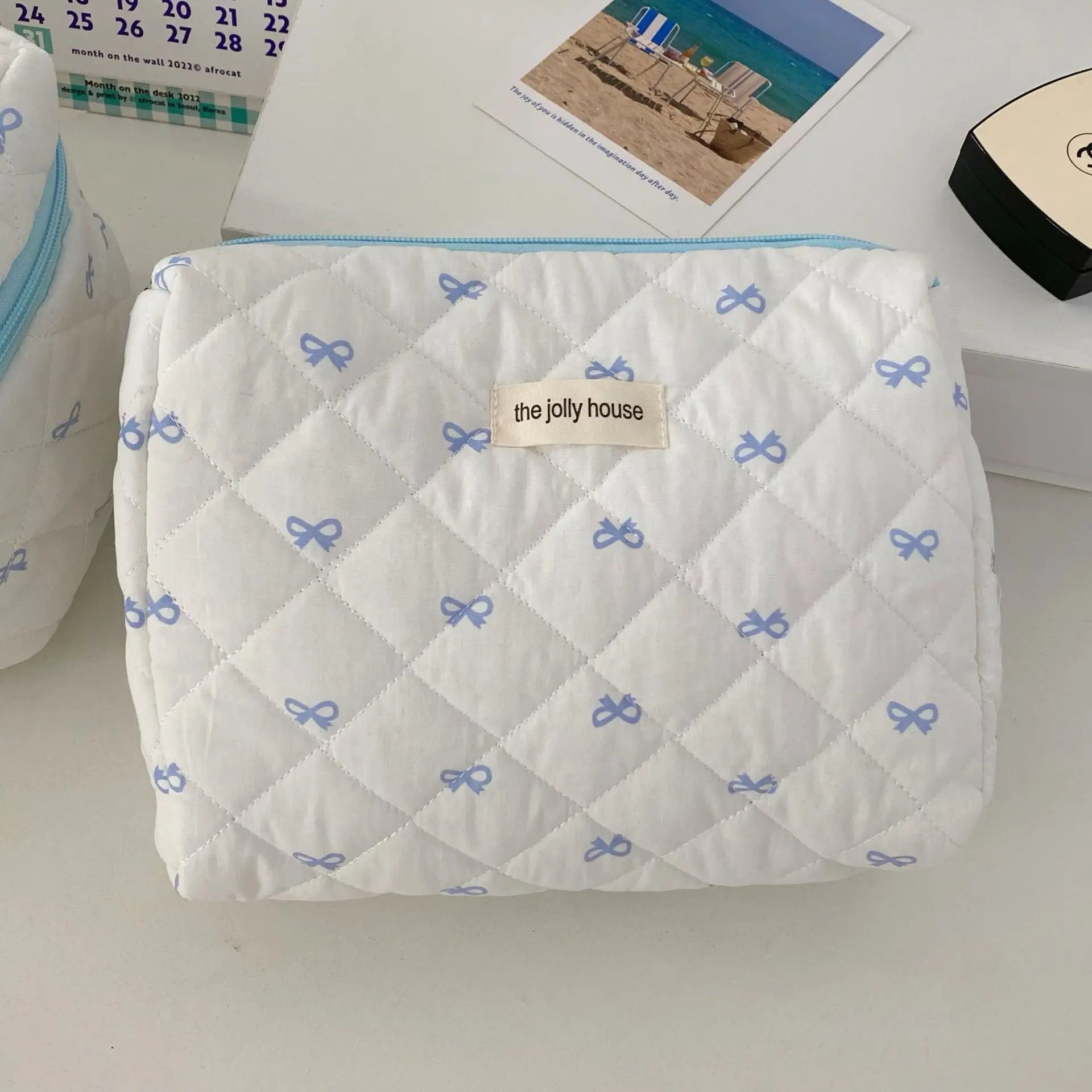 Fashion Cherry Tote Women Makeup Bag Portable Cute Ladies Cosmetic Toiletry Storage Pouch Handbag Cotton Quilted Zipper Bag