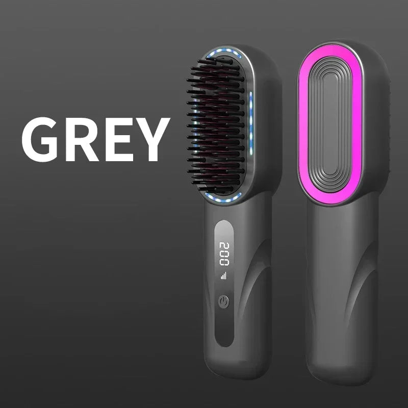 Peigne à cheveux à boucle droite sans fil chauffante Lisseur à cheveux à ions négatifs Brosses de soins capillaires électriques anti-échaudage rechargeables