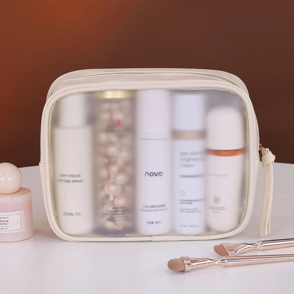 1pc sac de maquillage semi-transparent multifonctionnel, sac de rangement pour cosmétiques, trousse de toilette de voyage d’affaires, maquillage de grande capacité