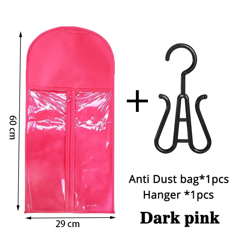 3pcs Premium Wig Storage Bags with Sturdy Metal Hangers - Black Transparent Design for Multiple Wigs & Hair Extensions
