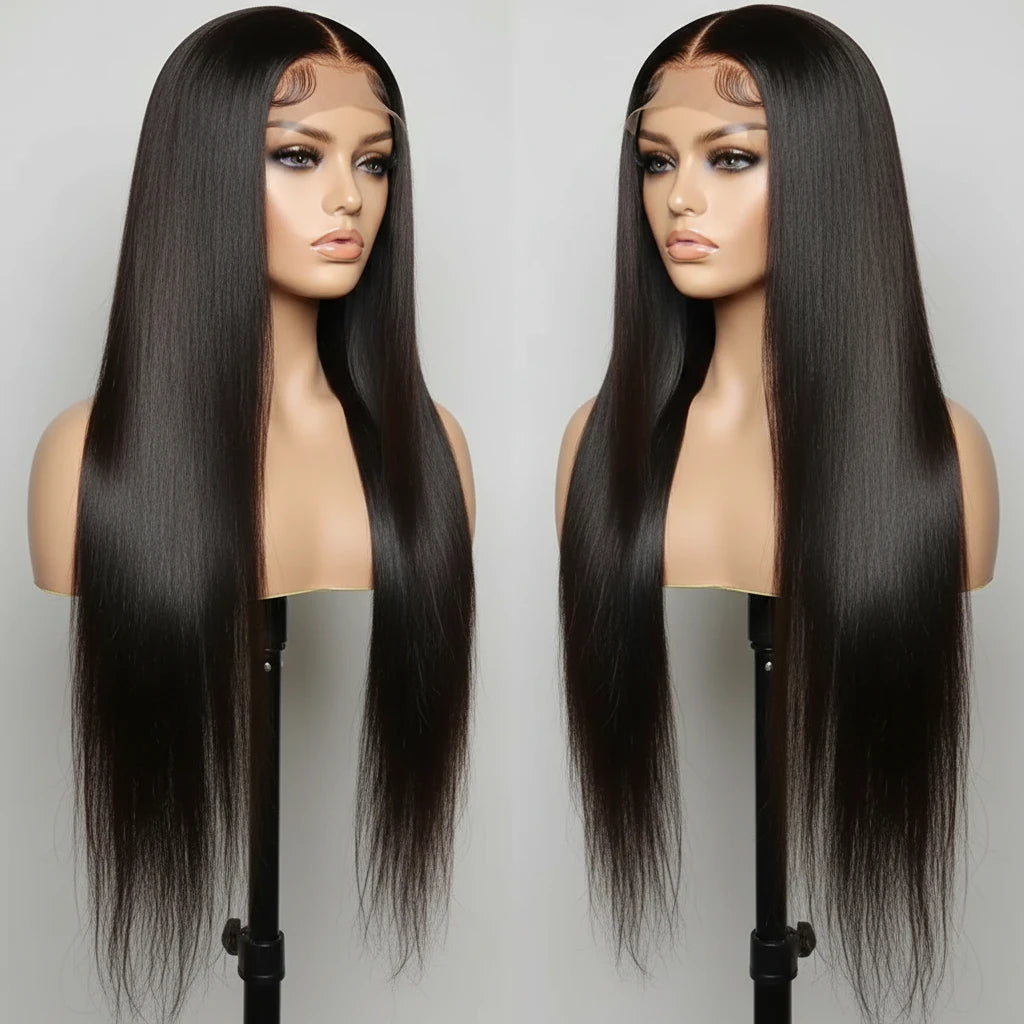 Full Frontal 360 HD Dentelle Transparente 40 46 Pouces De Long Droite 5x5 Fermeture Cheveux Humains Pré-plumés Perruques