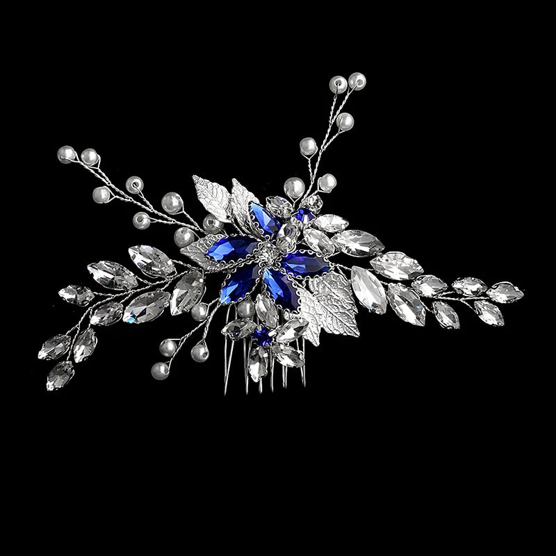 New Silver Alloy Hair Comb Handmade Pearls Rhinestones Fashion Metal Headpiece Elegant Hair Jewellery Accessory For Women