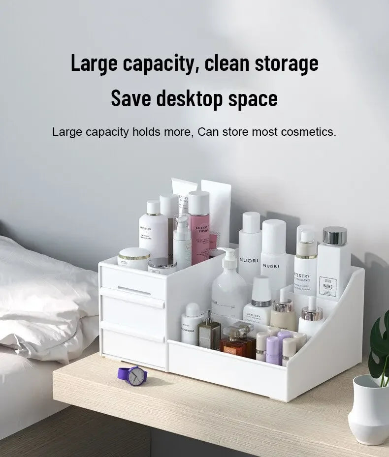 White Drawer Makeup Storage Box Dormitory Finishing Plastic Shelf Cosmetics Skin Care Dressing Table Desktop Makeup Organizer