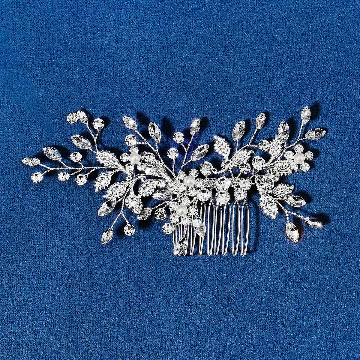 New Silver Alloy Hair Comb Handmade Pearls Rhinestones Fashion Metal Headpiece Elegant Hair Jewellery Accessory For Women