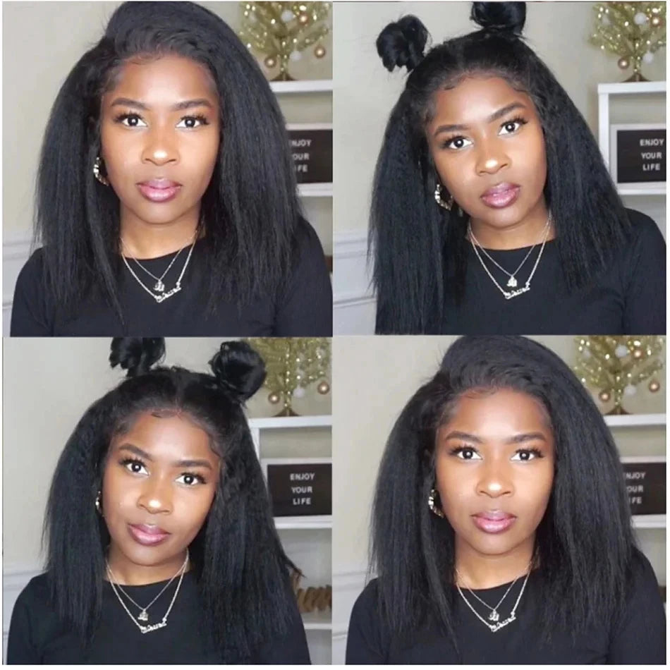 Kinky Straight Pre Cut Wear and Go Glueless Wig Short Bob 100% Human Perruque de cheveux pour femmes 13x4 Avant Perruque Yaki Bob en dentelle transparente