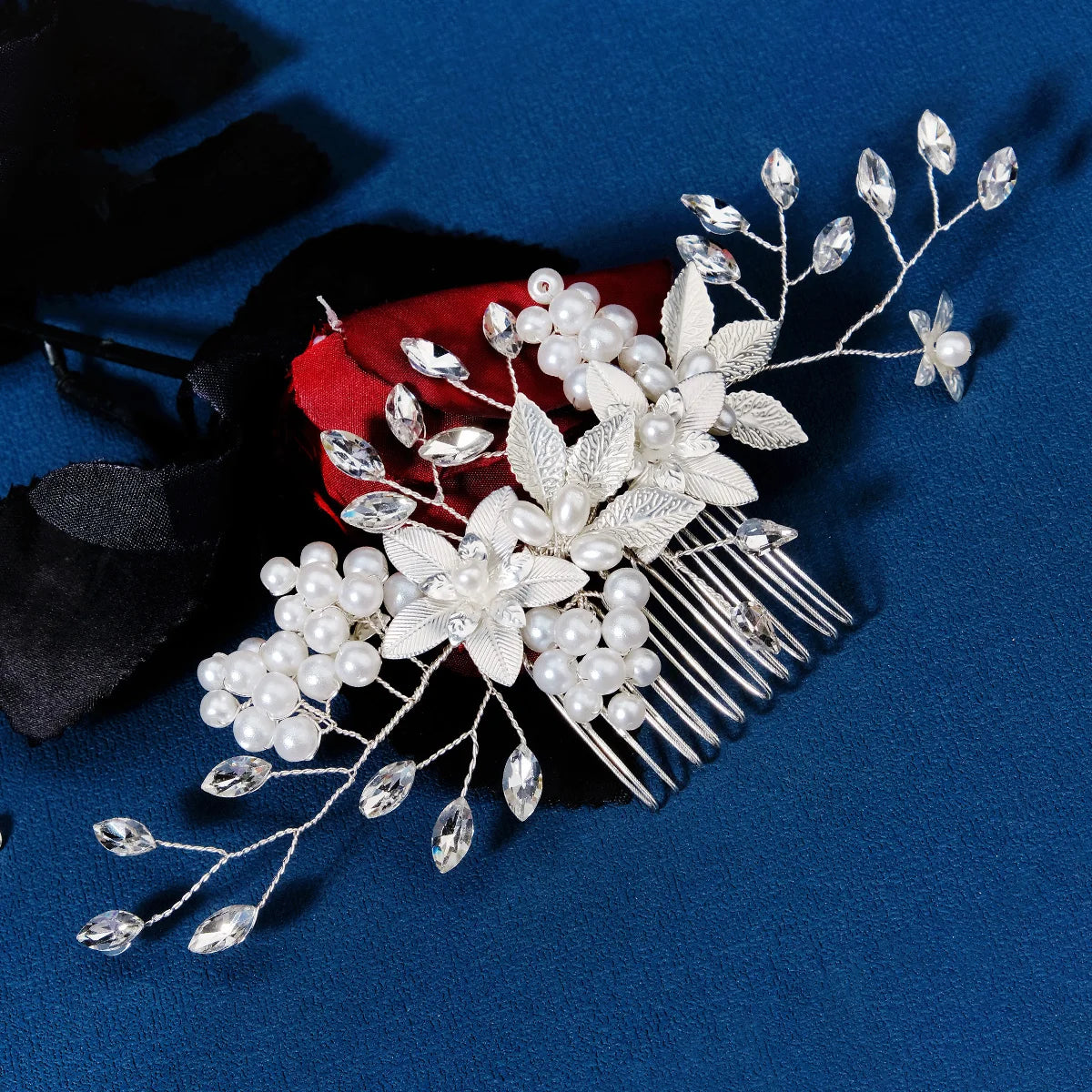 New Silver Alloy Hair Comb Handmade Pearls Rhinestones Fashion Metal Headpiece Elegant Hair Jewellery Accessory For Women