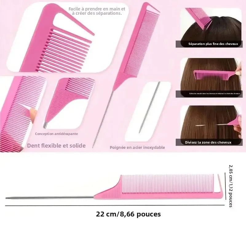 Ensemble de 5 brosses à cheveux Brosse à bonbons de massage doux avec peigne de contrôle de bord de bouteille de pulvérisation Brosse à queue de rat Kit d’outils de coiffure Salon