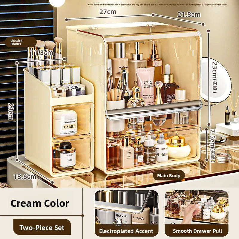 Grande boîte de rangement cosmétique acrylique multicouche Capaci Organisateur de bureau anti-poussière pour les produits de soins de la peau
