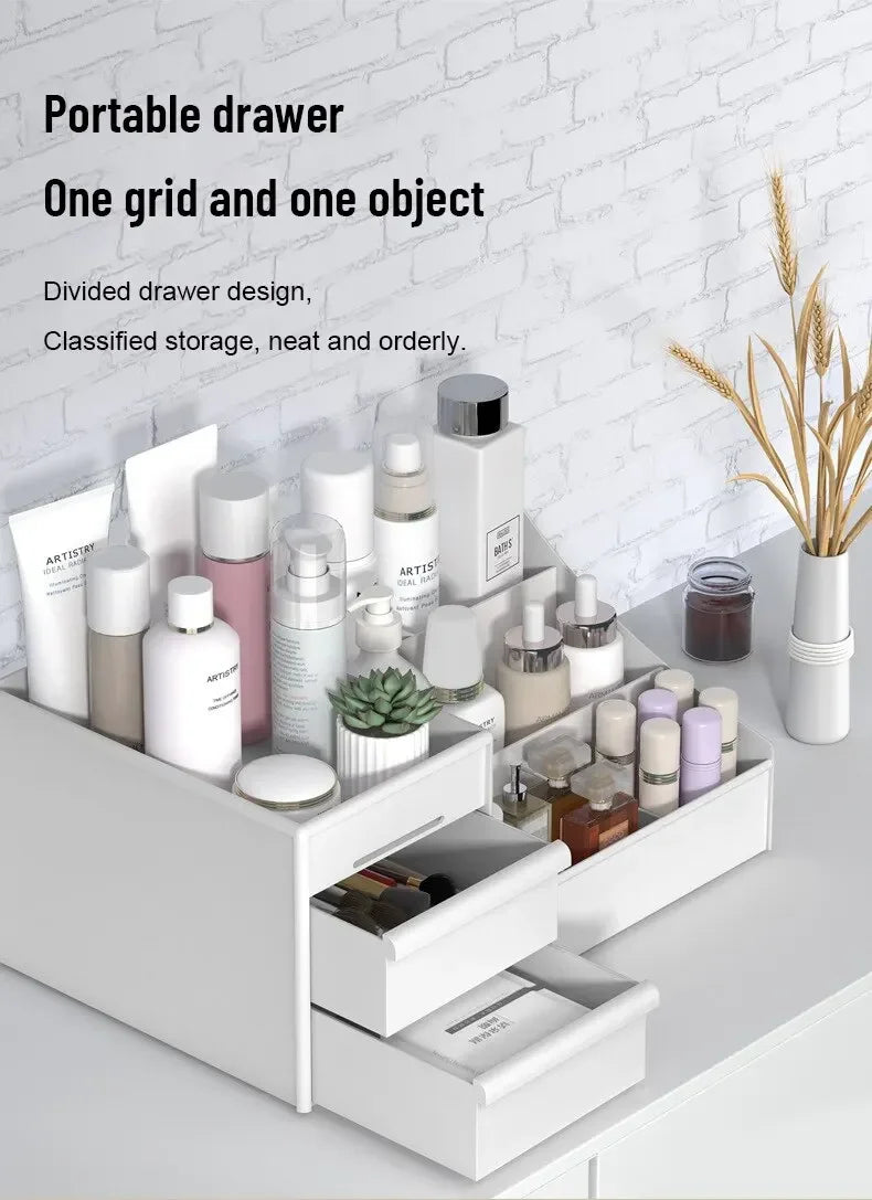 White Drawer Makeup Storage Box Dormitory Finishing Plastic Shelf Cosmetics Skin Care Dressing Table Desktop Makeup Organizer
