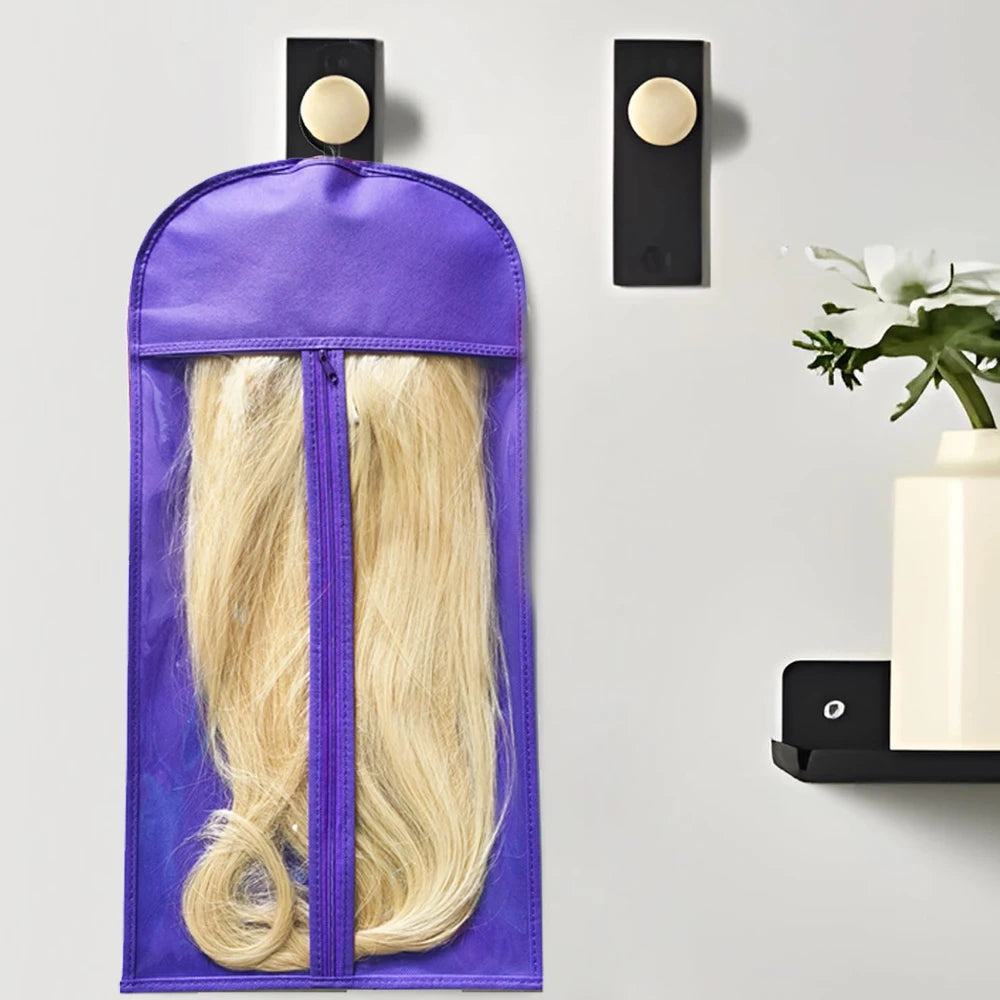 3pcs Premium Wig Storage Bags with Sturdy Metal Hangers - Black Transparent Design for Multiple Wigs & Hair Extensions