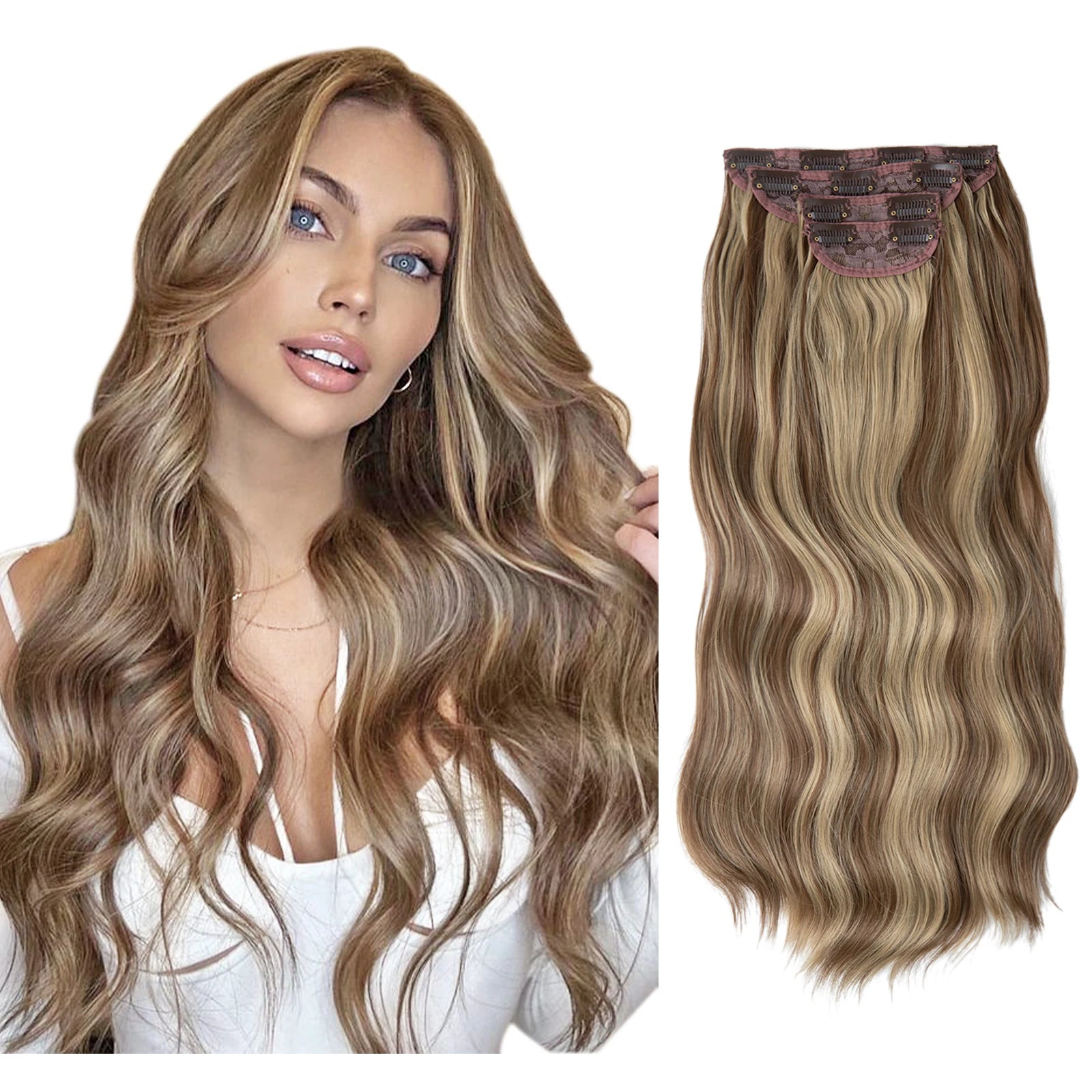 4pcs/set Synthétique Long Wave Clip In Hair Extensions 22 » Thick Hairpiece For Women Brown Blonde Black Natural Fake Hair