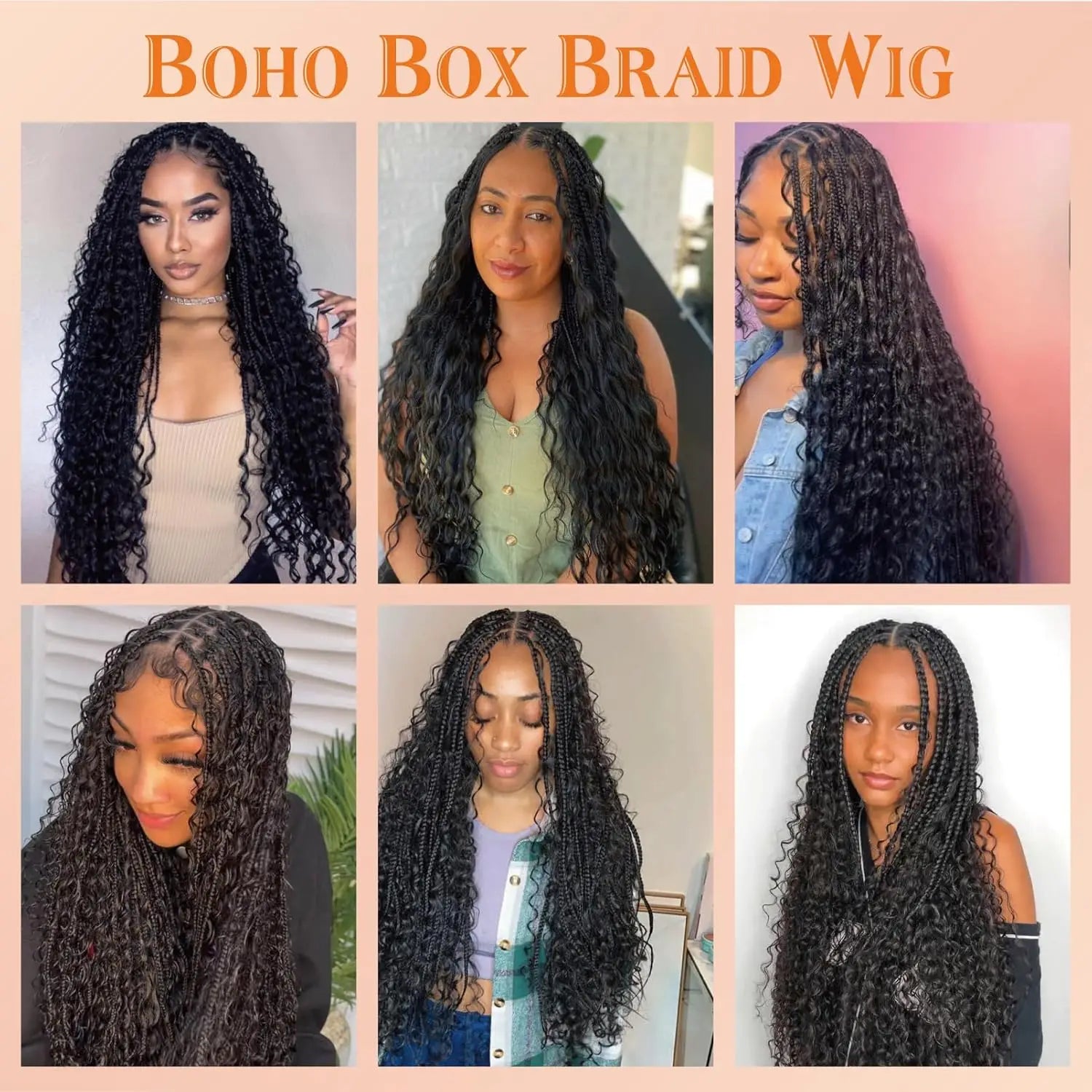 Perruques tressées bohèmes longues synthétiques Perruques tressées Boho Box pour femmes noires Tresses torsadées