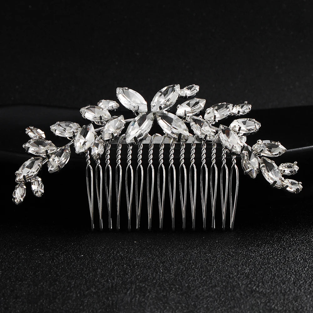 New Silver Alloy Hair Comb Handmade Pearls Rhinestones Fashion Metal Headpiece Elegant Hair Jewellery Accessory For Women