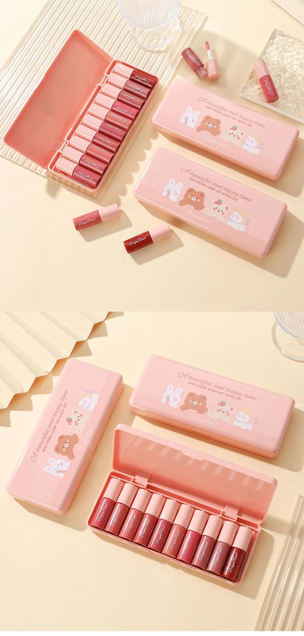 Ensemble de 10 brillants à lèvres chatoyants, facile à appliquer, glaçage à lèvres, rouge à lèvres, tasse antiadhésive, non-défant, hydratant,etc.