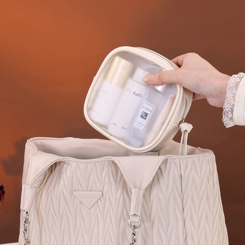 1pc sac de maquillage semi-transparent multifonctionnel, sac de rangement pour cosmétiques, trousse de toilette de voyage d’affaires, maquillage de grande capacité