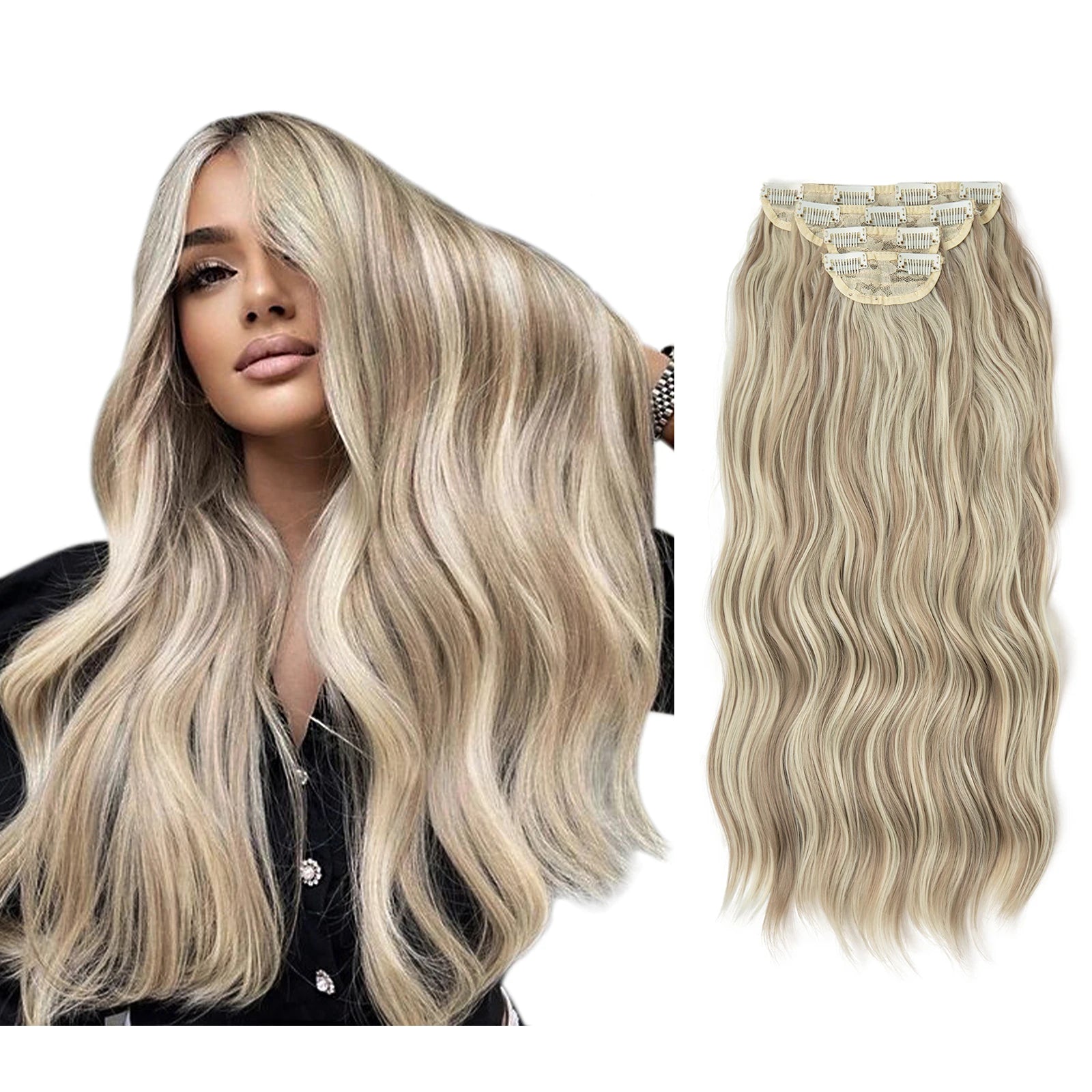 4pcs/set Synthétique Long Wave Clip In Hair Extensions 22 » Thick Hairpiece For Women Brown Blonde Black Natural Fake Hair