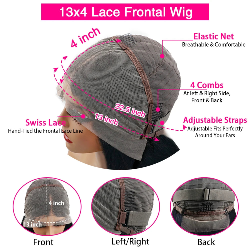 Full Frontal 360 HD Dentelle Transparente 40 46 Pouces De Long Droite 5x5 Fermeture Cheveux Humains Pré-plumés Perruques