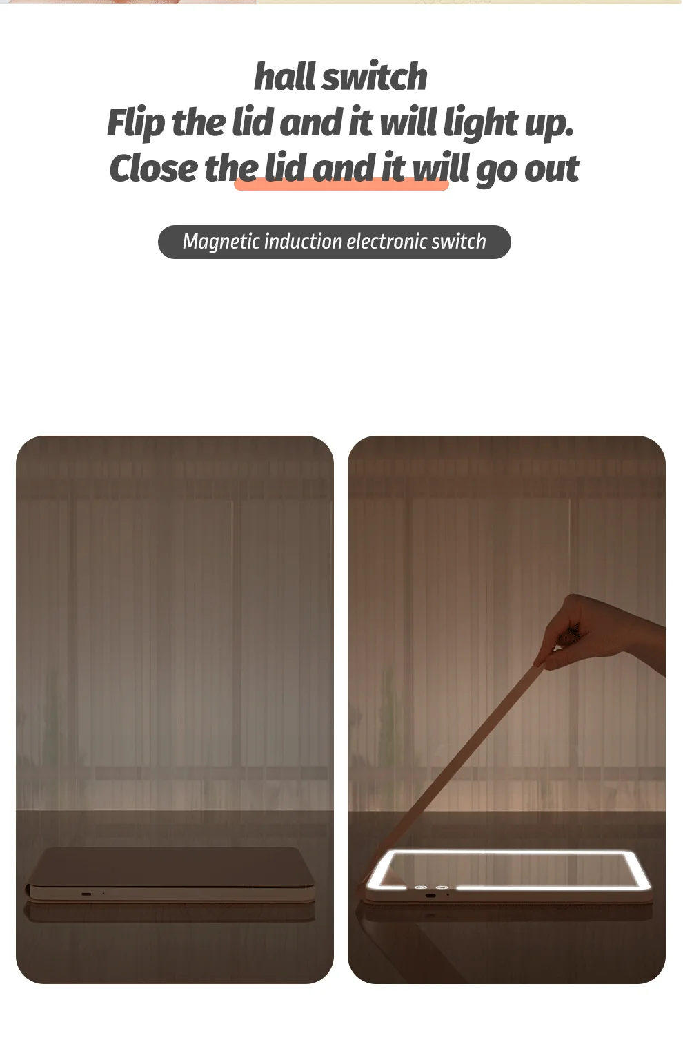 Makeup Mirror Foldable Portable 3-Color Dimmable Lighting Rechargeable Tabletop Folding Vanity Cosmetic Mirror with LED Lights