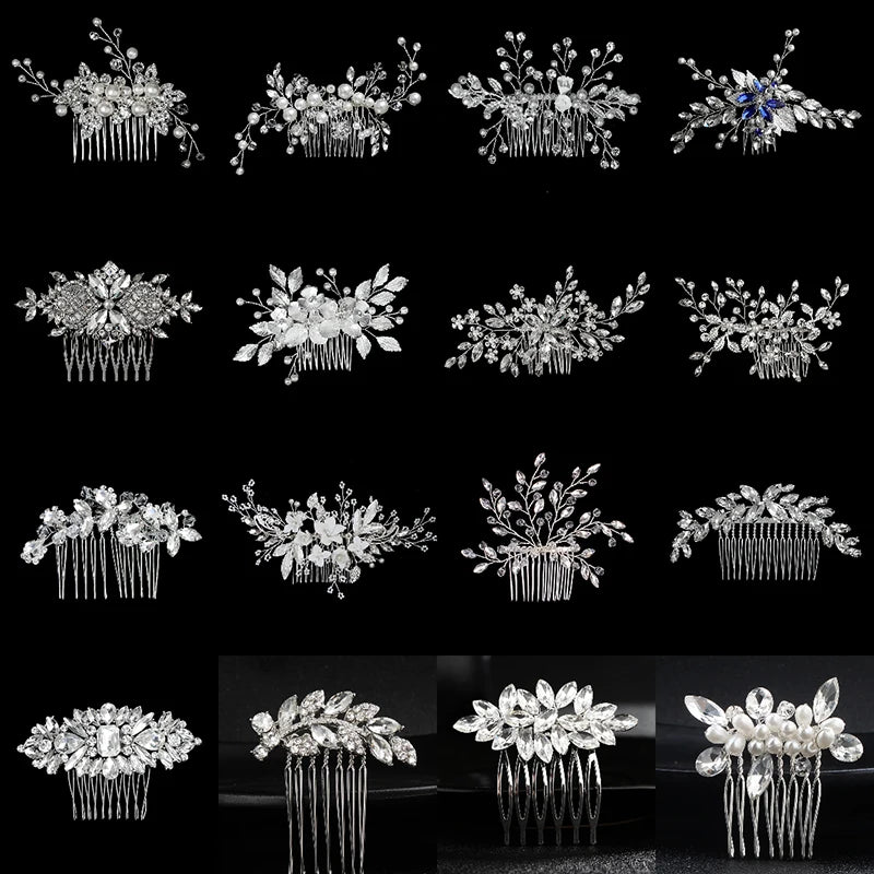 New Silver Alloy Hair Comb Handmade Pearls Rhinestones Fashion Metal Headpiece Elegant Hair Jewellery Accessory For Women