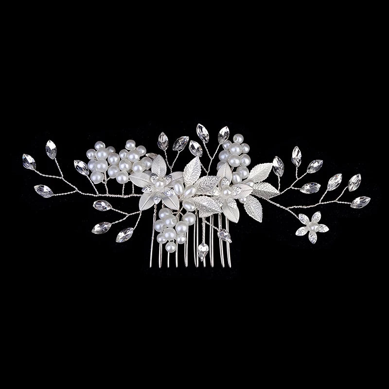 New Silver Alloy Hair Comb Handmade Pearls Rhinestones Fashion Metal Headpiece Elegant Hair Jewellery Accessory For Women