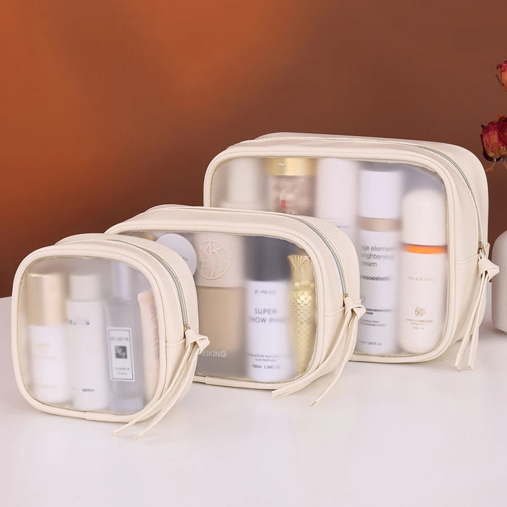 1pc sac de maquillage semi-transparent multifonctionnel, sac de rangement pour cosmétiques, trousse de toilette de voyage d’affaires, maquillage de grande capacité