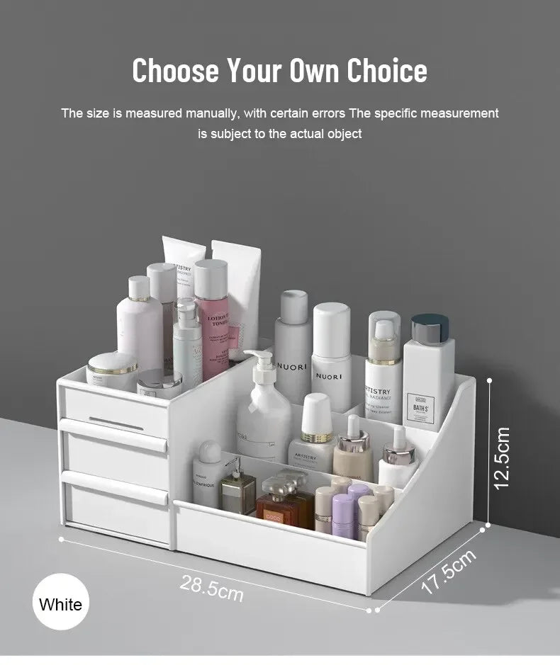 White Drawer Makeup Storage Box Dormitory Finishing Plastic Shelf Cosmetics Skin Care Dressing Table Desktop Makeup Organizer