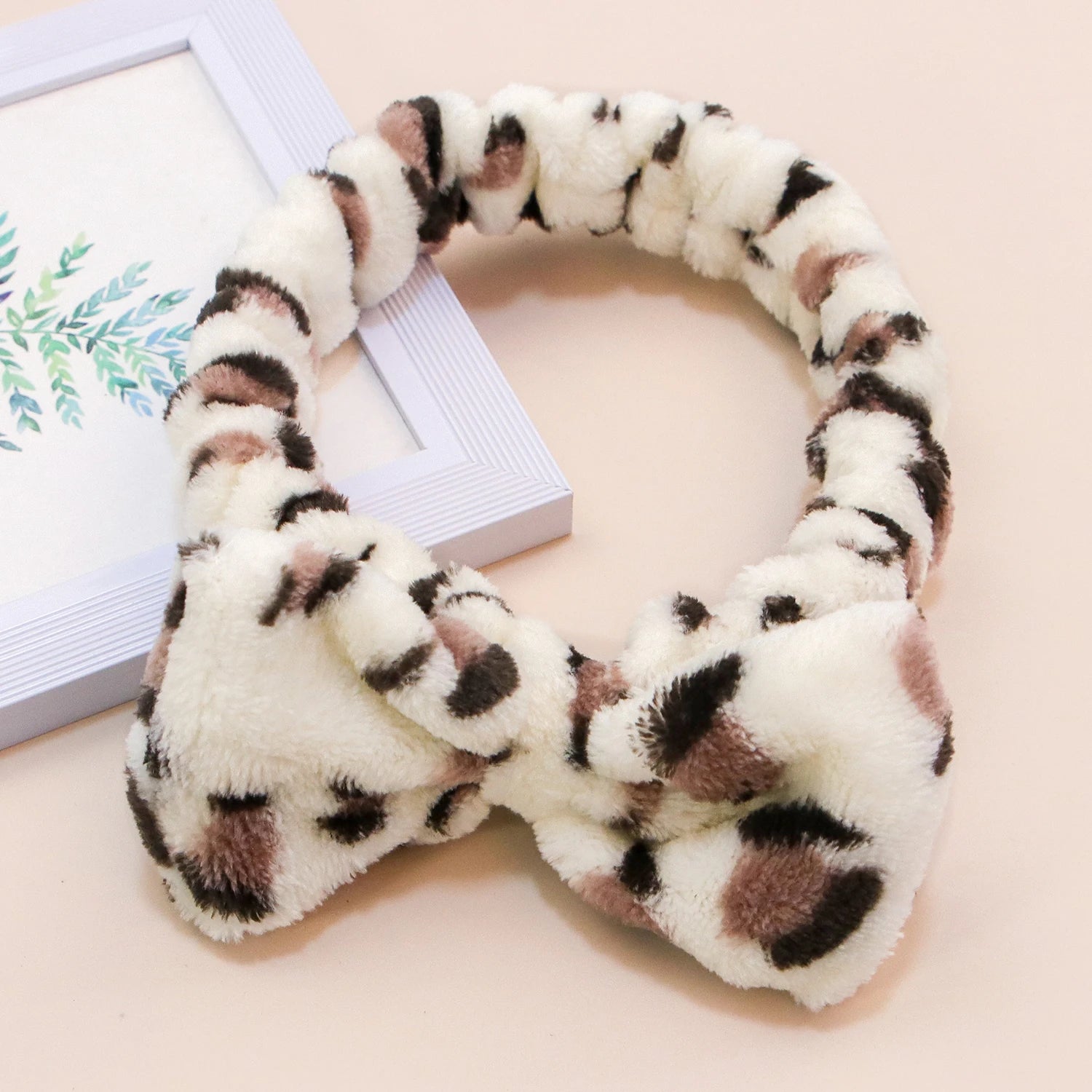 Leopard Spa Headband Coral Fleece Makeup Headband Soft Face Wash Headbands Facial Head Wraps Cute Bow Head Bands for Women Girls