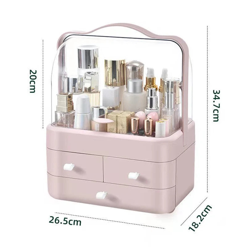 1pc Boîte de réception de cosmétiques Organisateur de maquillage de bureau anti-poussière avec tiroir pour produits de soins de la peau Étagère de boîte de rangement pour le ménage