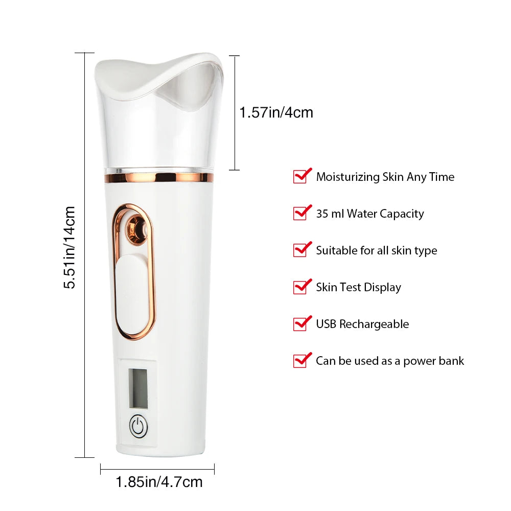 Mini Nano Facial Sprayer Skin Test  Mist Facial Sprayer Humidifier Rechargeable Nebulizer Face Steamer Moisturizing Beauty