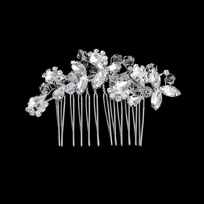 New Silver Alloy Hair Comb Handmade Pearls Rhinestones Fashion Metal Headpiece Elegant Hair Jewellery Accessory For Women