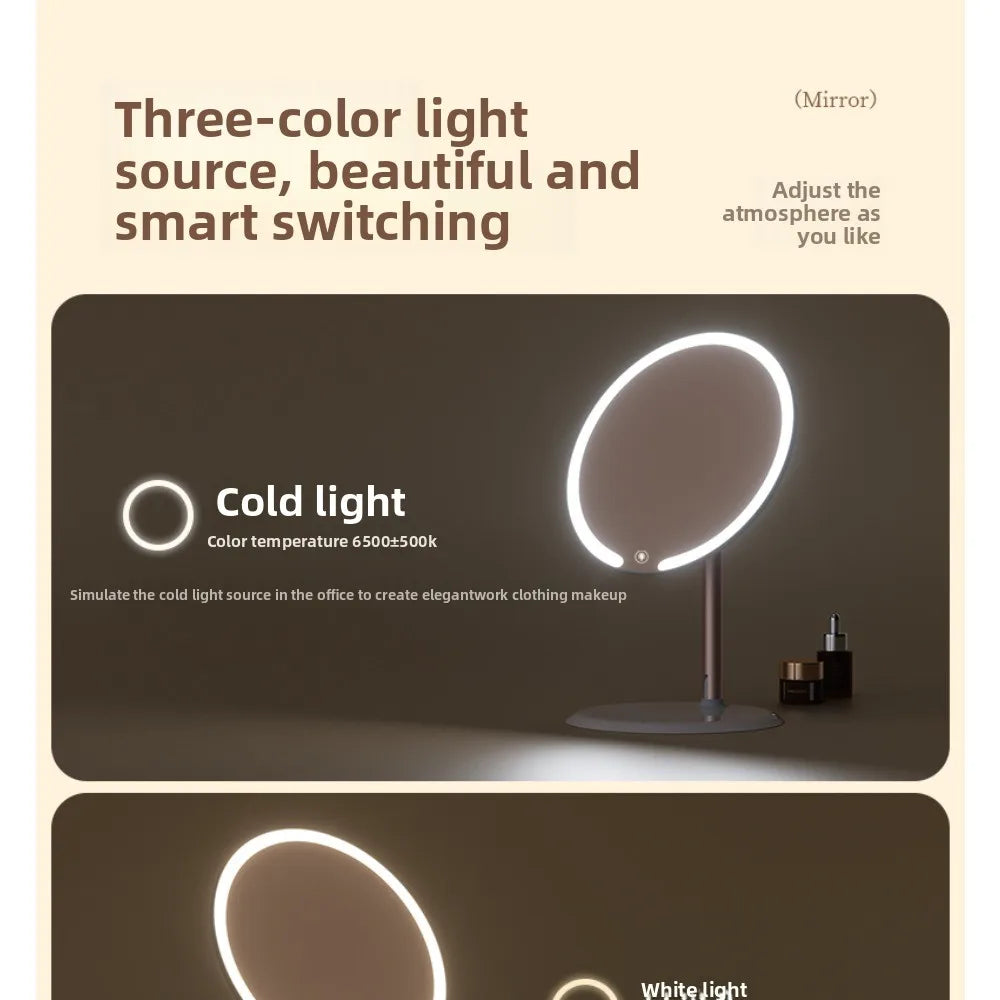 Makeup LED Touch Screen Makeup Mirror Foldable Illuminated 3 Colors Lighting Modes USB Rechargeable Cosmetic Mirror Tools Mirror