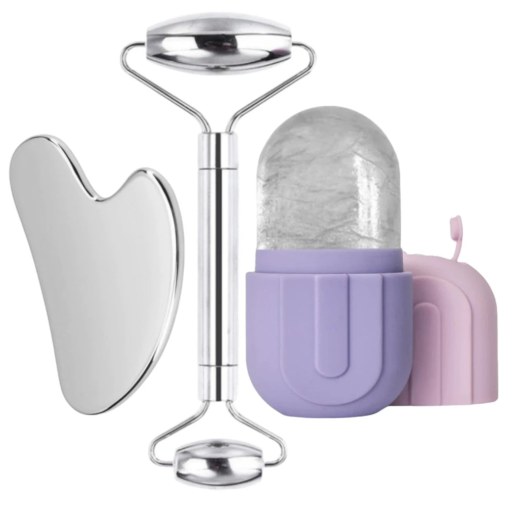 1/3PCS Face Ice Roller Stainless Steel Gua Sha Board Face Massage Roller Facial Massager Face Lifting Beauty Skin Care Tools