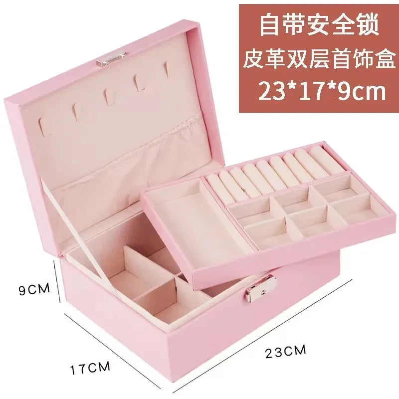 Three Layers New Retro High Quality Pu Jewelry Box With Necklace Hook Earrings Ring Bracelet Storage Case Green Colors