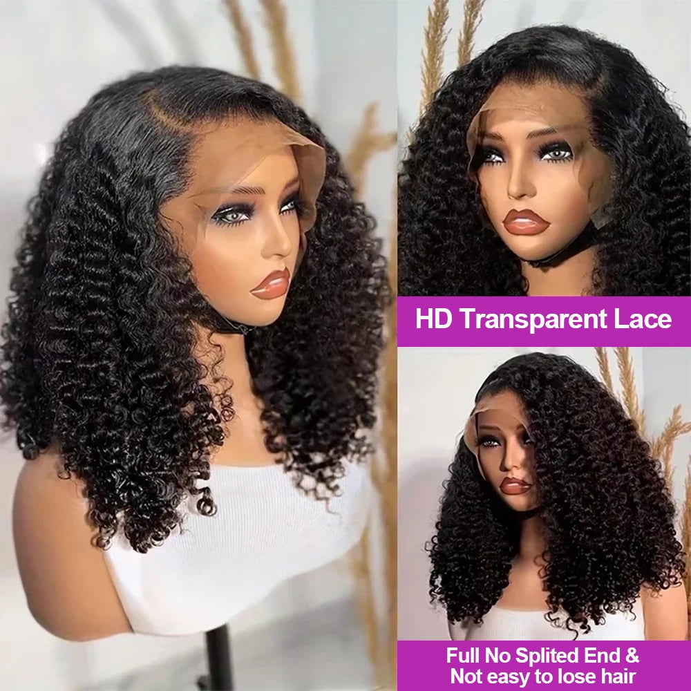 Brazilian Deep Water Wave Curly Bob 100% Human Hair Wigs Natural Black Deep Wave HD Lace Front 13x4 13x6 Transparent Lace Wigs