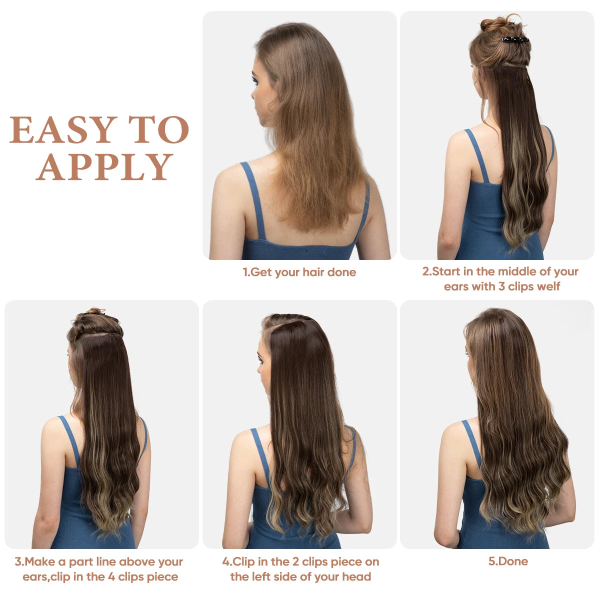 4pcs/set Synthétique Long Wave Clip In Hair Extensions 22 » Thick Hairpiece For Women Brown Blonde Black Natural Fake Hair