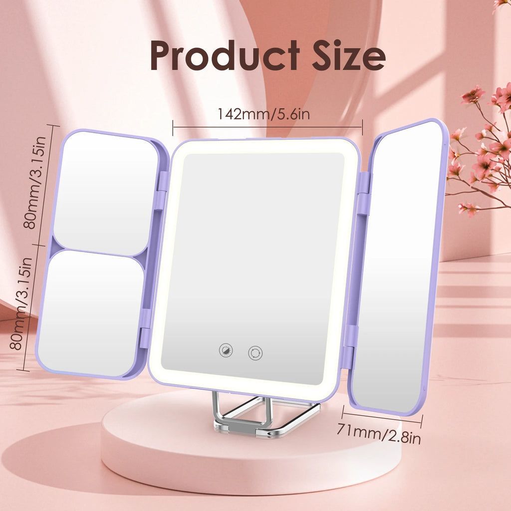 SEJOY Makeup Mirror with Lights, 1X 3X 7X Magnifying Mirror, Touch Control, Trifold Makeup Mirror, Portable LED Makeup Mirror