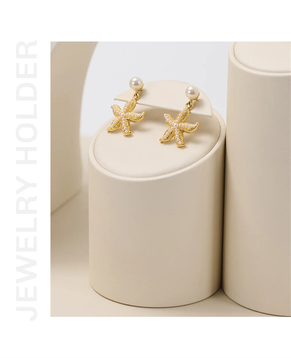 Ciyye Beige Jewelry Counter Display Set Props Shop Cabinet Display for Necklace Earring Ring Jewelry Stand Storage Organizer Set