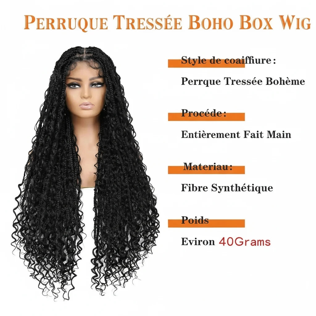 Perruques tressées bohèmes longues synthétiques Perruques tressées Boho Box pour femmes noires Tresses torsadées