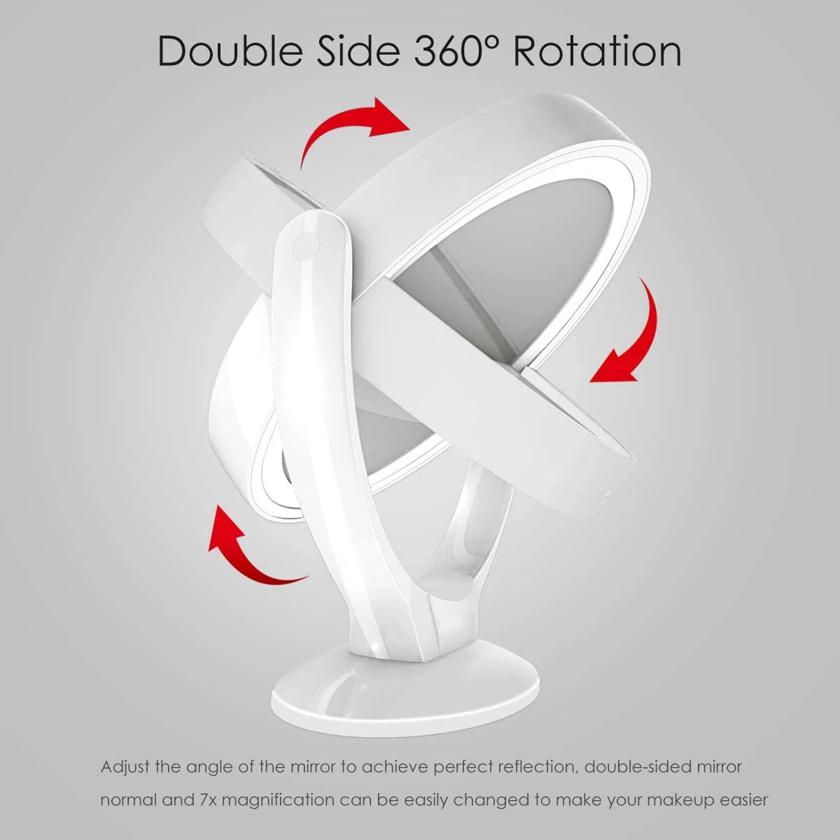 LED  Cosmetic Mirror With Lights Double-Sided Makeup Mirror 7X Magnifying Rechargeable 360° Rotating Freestanding Portable