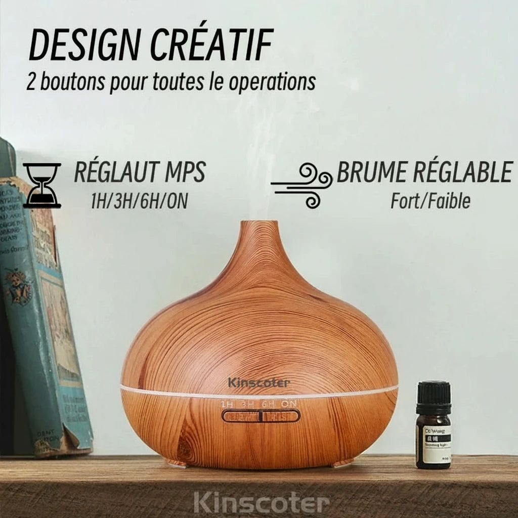 Diffuseur d’huile essentielle d’aromathérapie de 500 ml de haute qualité Humidificateur d’air à ultrasons à télécommande de grain de bois avec 7 couleurs de lumière
