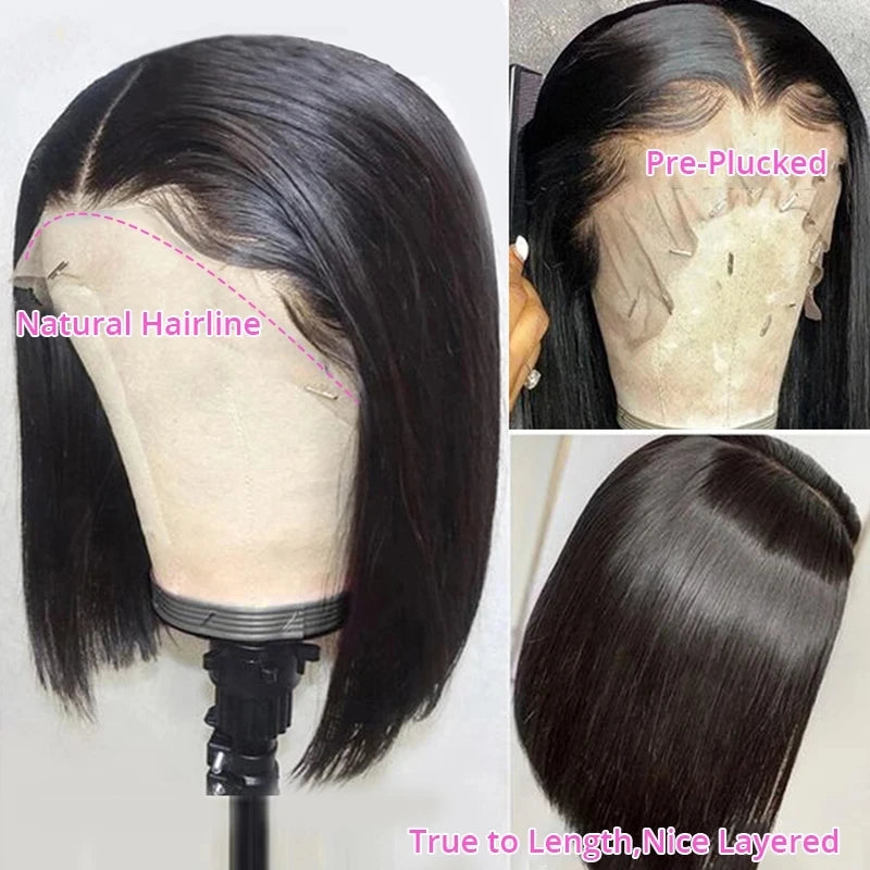 Perruques de cheveux humains droits brésiliens Perruque Bob courte Perruques de fermeture de dentelle transparente l