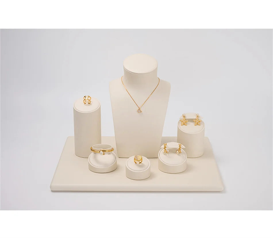 Ciyye Beige Jewelry Counter Display Set Props Shop Cabinet Display for Necklace Earring Ring Jewelry Stand Storage Organizer Set